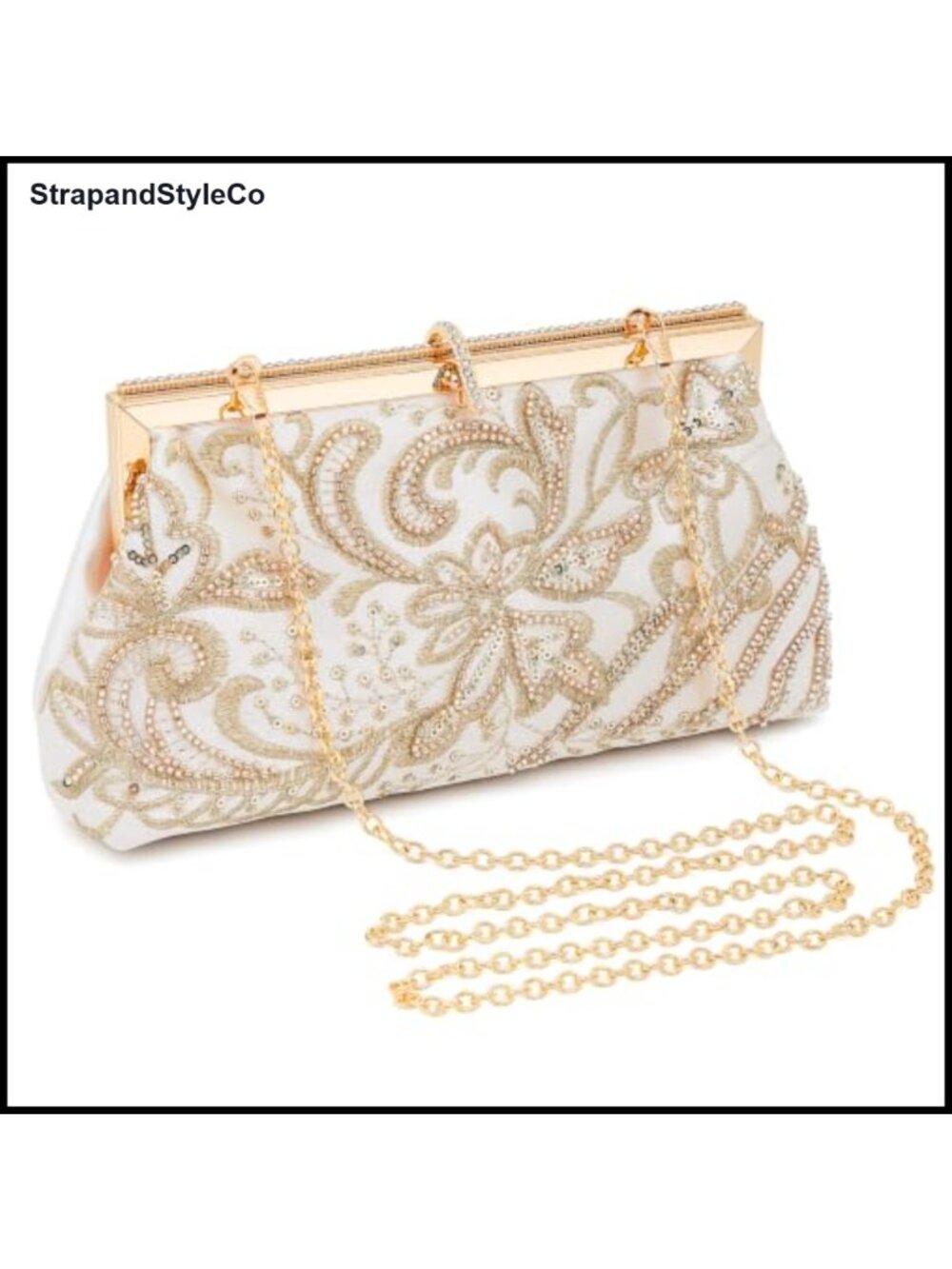 Embroidered Beaded Clutch Evening Bag Chain Crossbody Handbag